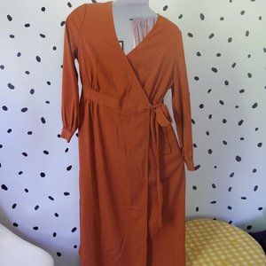 WhoWhatWear Rust Wrap Dress